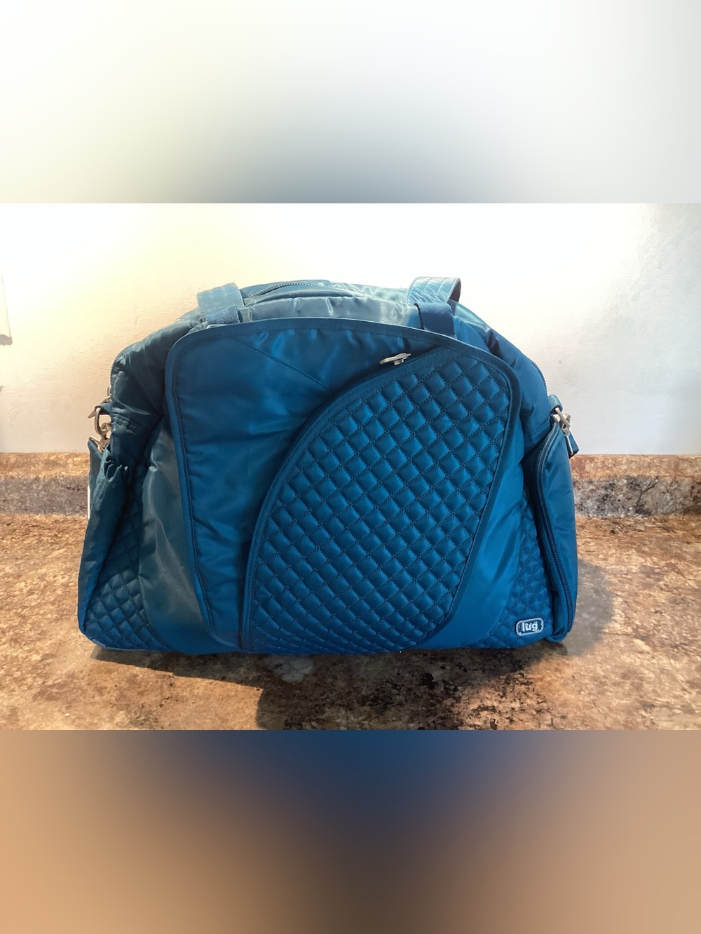Lug Yoga Gym Bag Teal Quilted Lots of Pockets